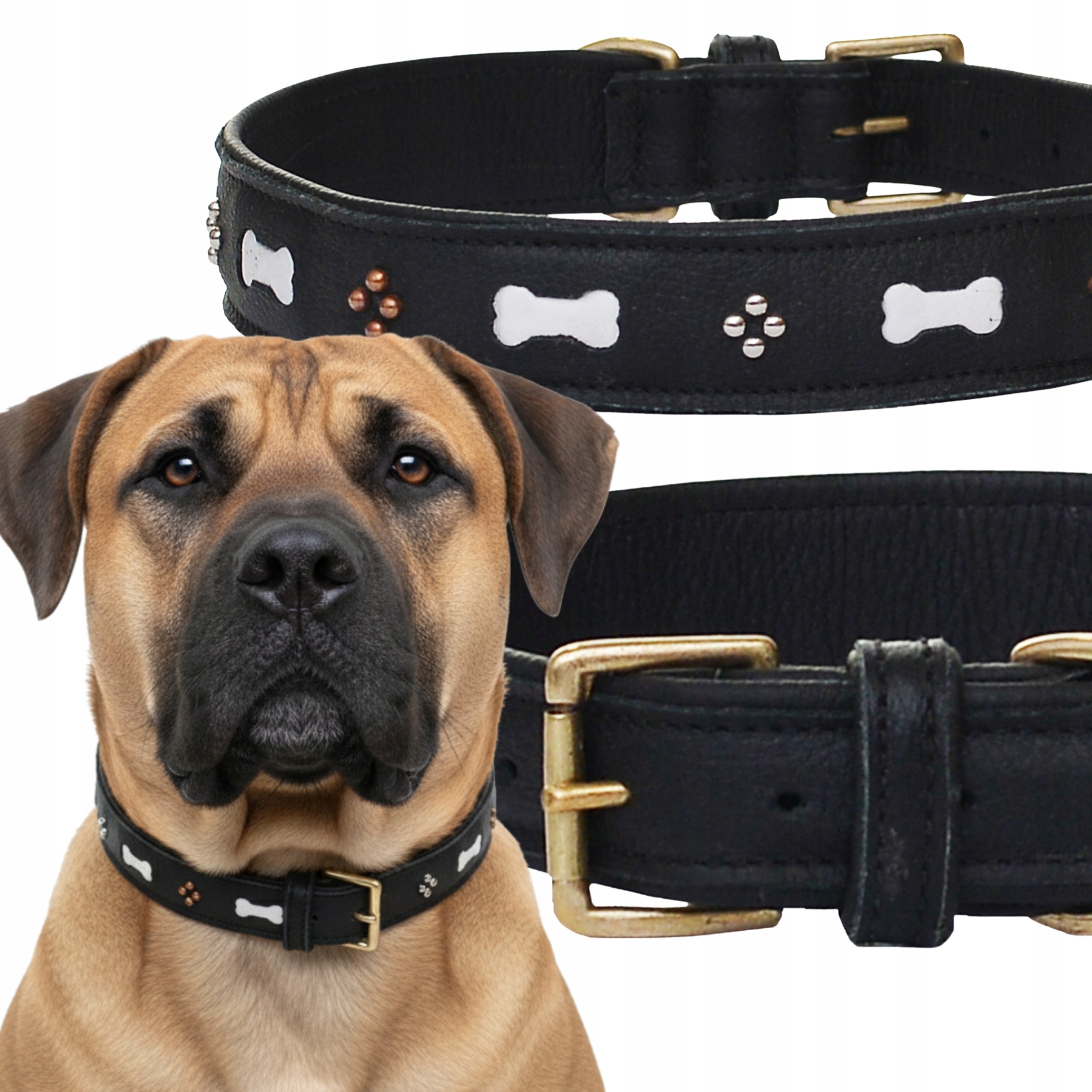 Levně Kožený obojek pro psa XL Černý 75 cm Velký Náplety Cvočky Elegantní