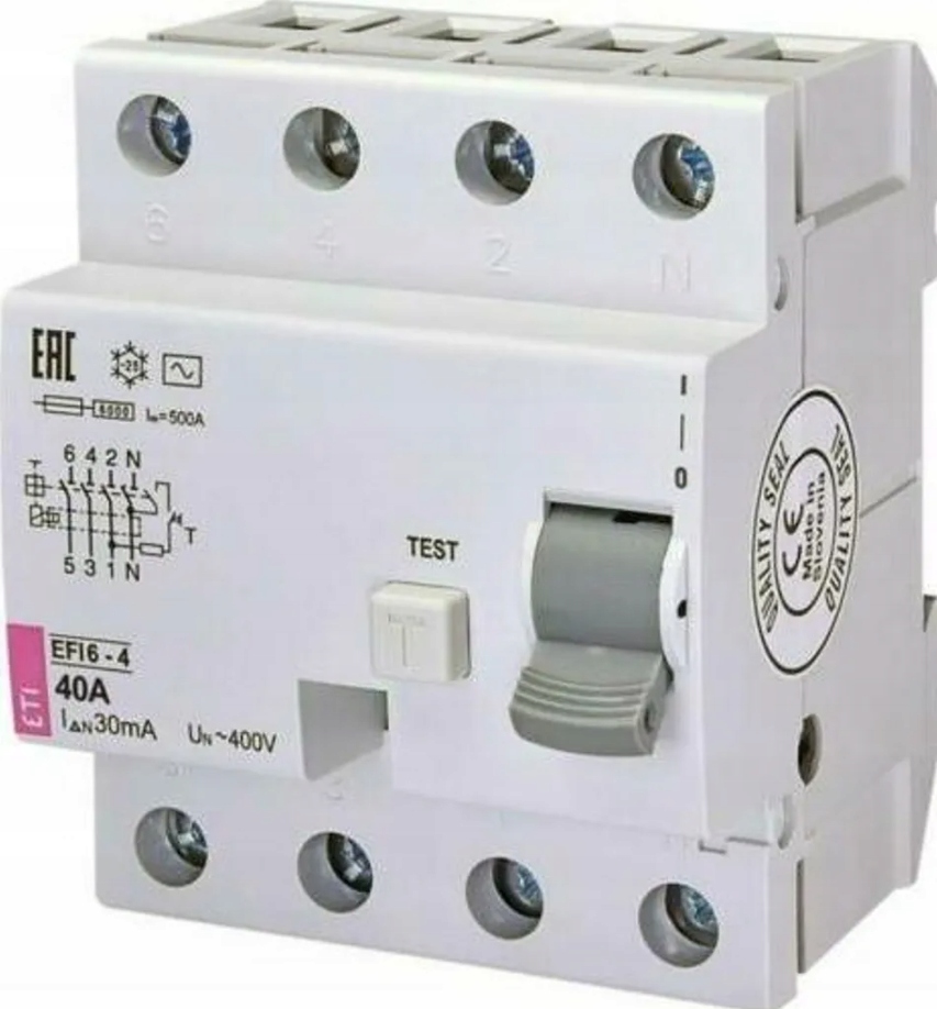 Diferenciální proudový spínač 6 kA EFI6-P4 Ac 40/0.03 ETI-002061652