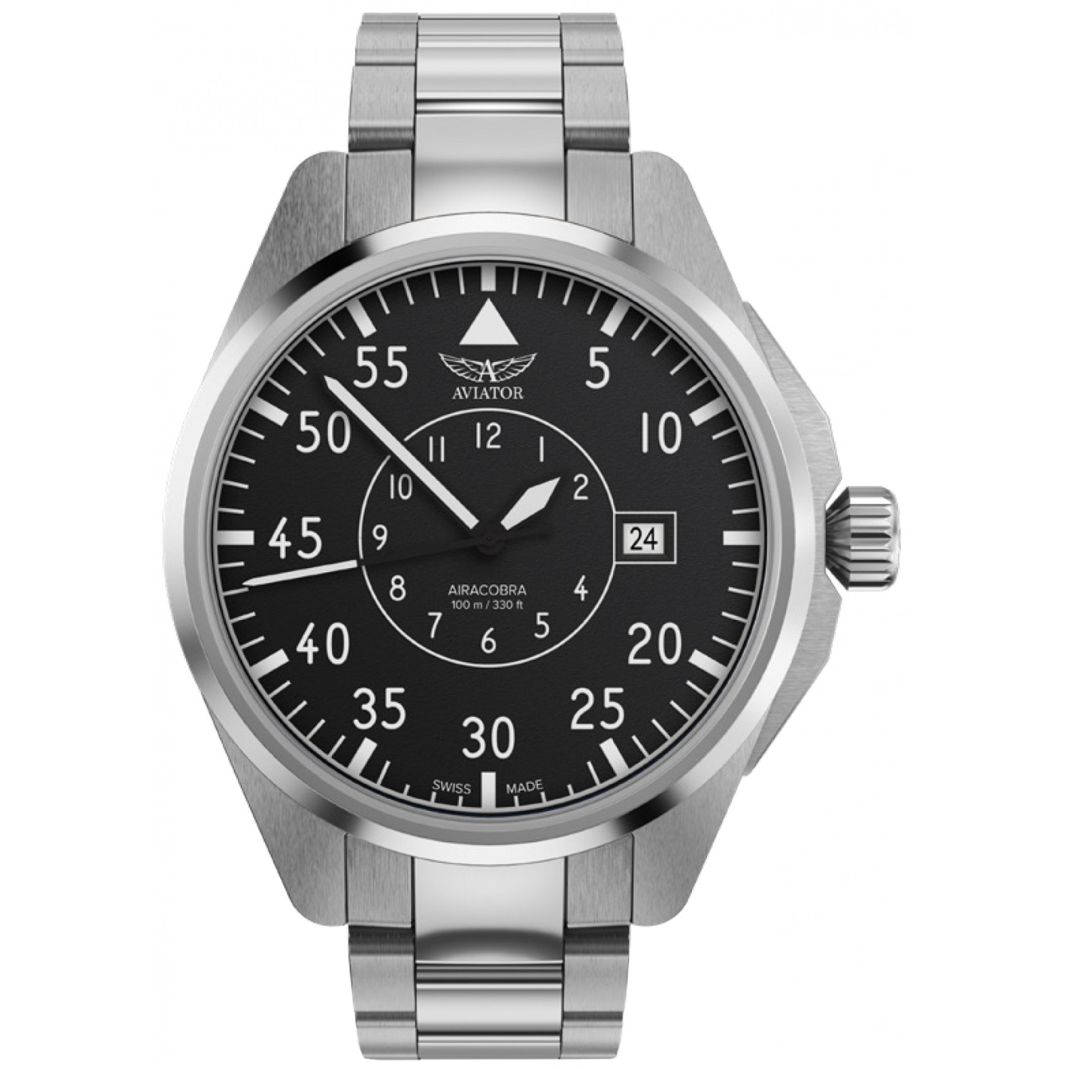 Zegarek męski Aviator V.3.39.0.341.5 srebrny z czarną tarczą