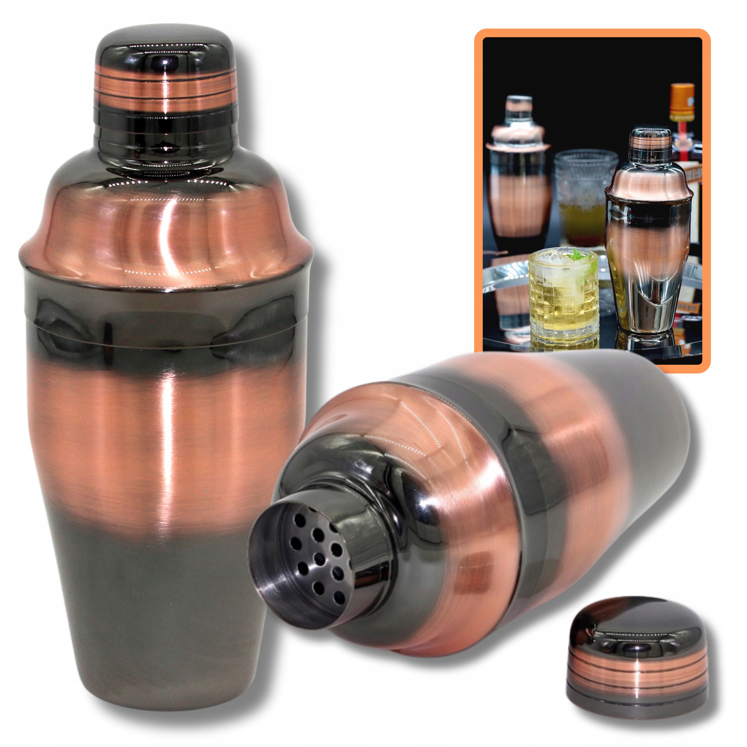 Kovový barmanský shaker Cobbler Deluxe na nápoje 550 ml hnědo-černý