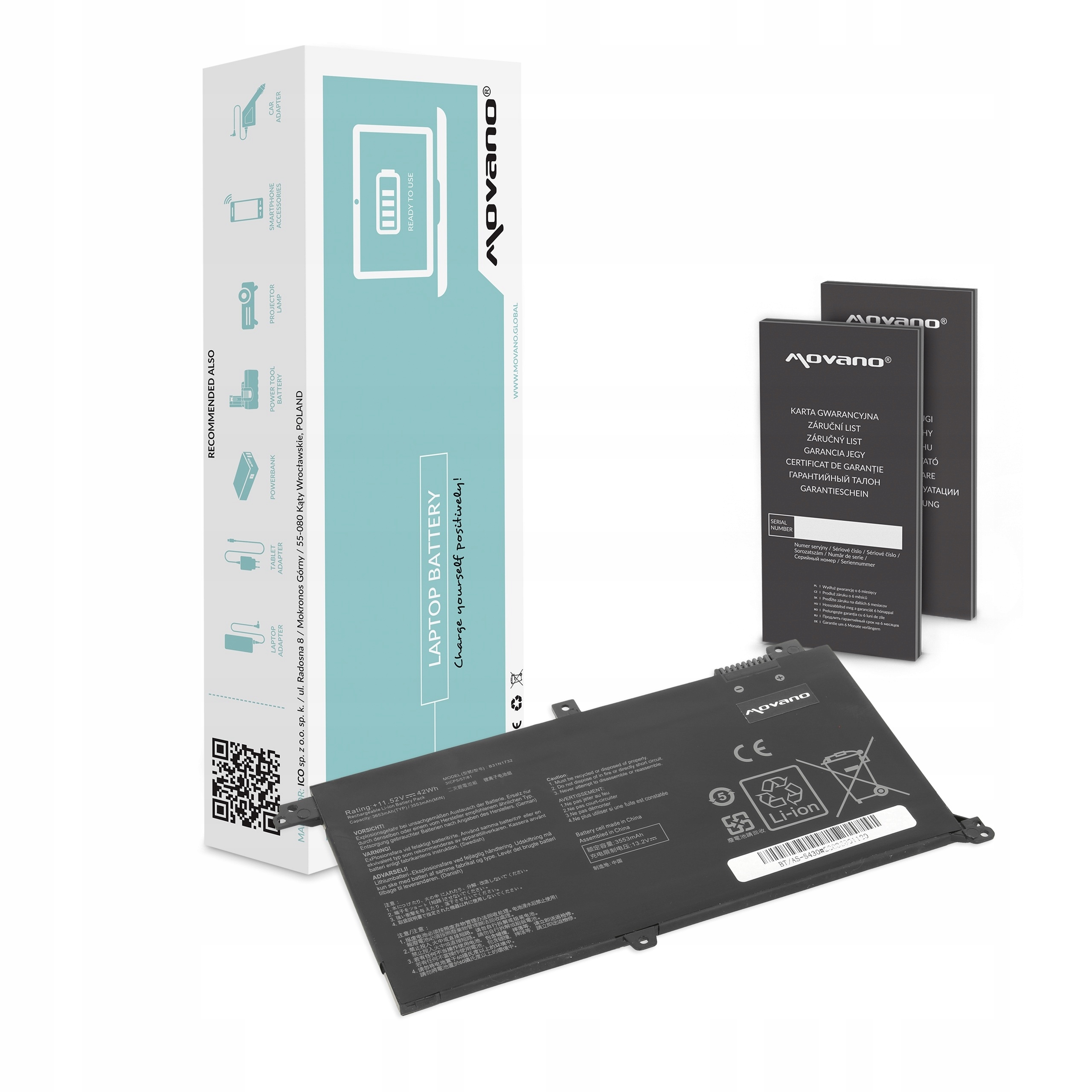 Movano Bateria B31N1732 do Asus Vivobook S430 X430U K430 - 3600 mAh (41 Wh)