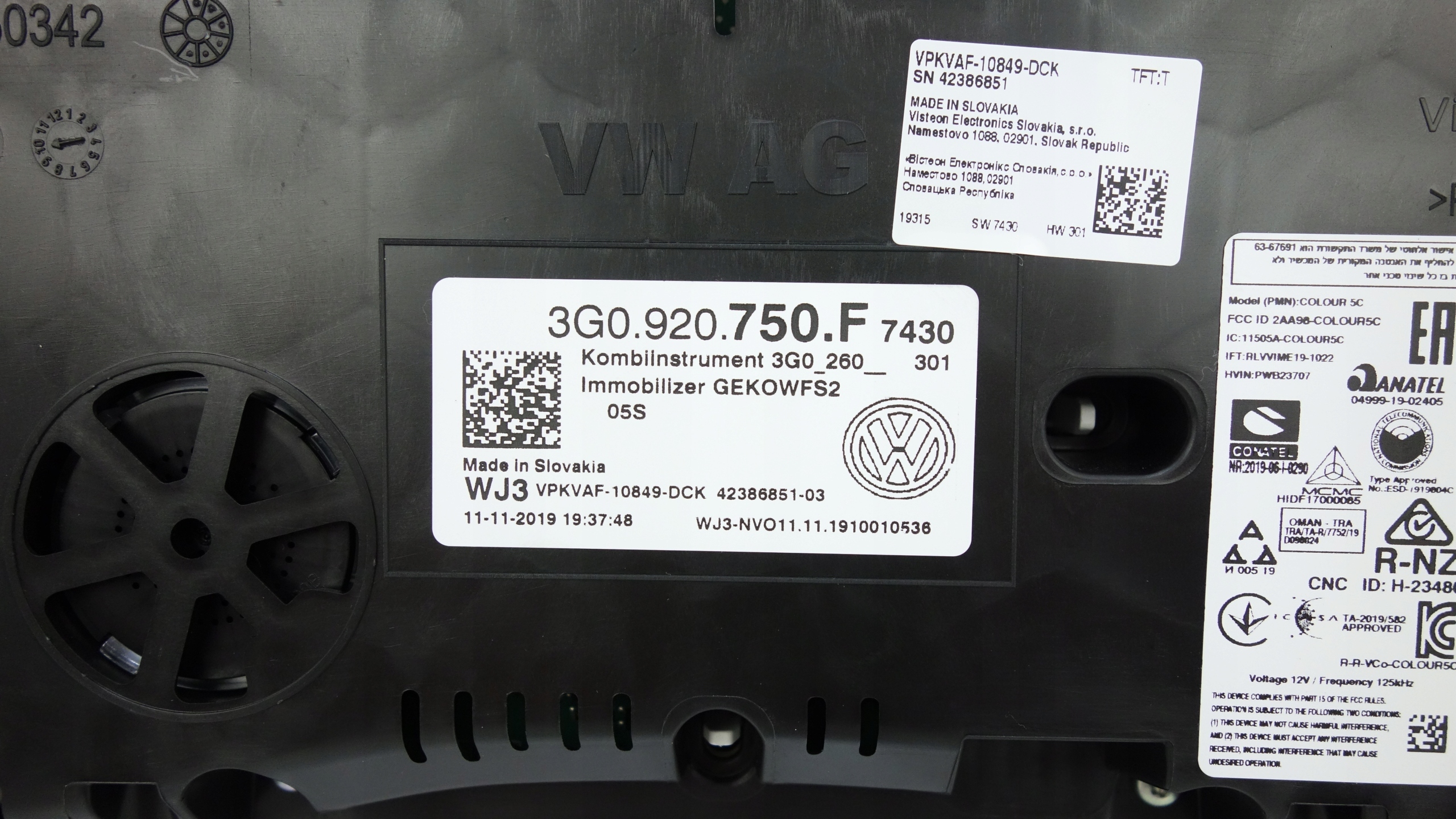 VW PASSAT B8 3G0 2014- dials dials 50828KM 3G0920750F