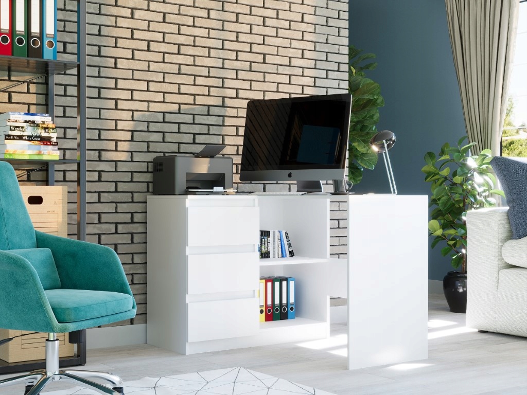 MEBLE BIURKO NAROŻNE KOMPUTER LEWE BIAŁE N-4L