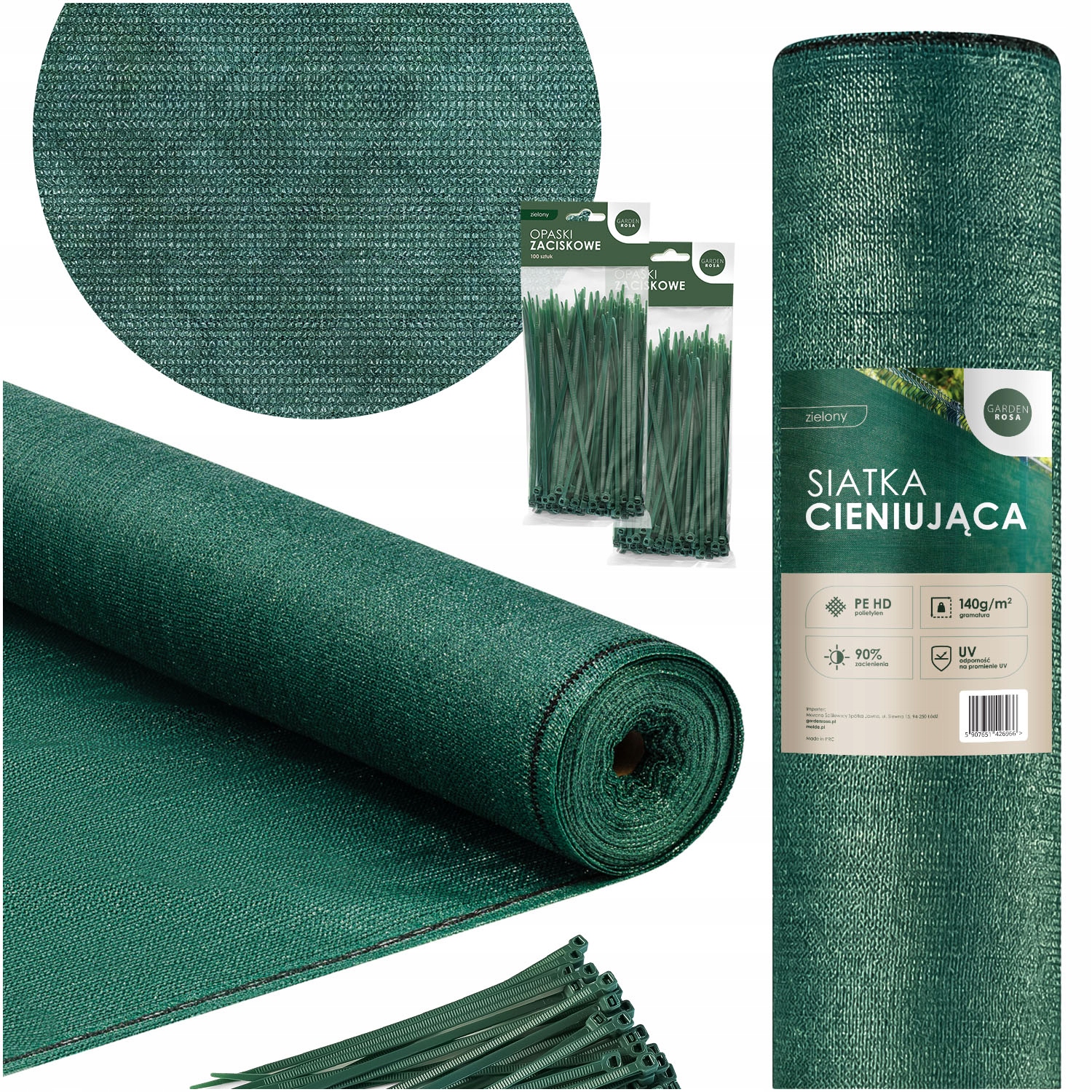 Siatka Cieniująca 90% Uv Osłona Maskująca 1,5x50m 140g/m Na Ogrodzenie Płot