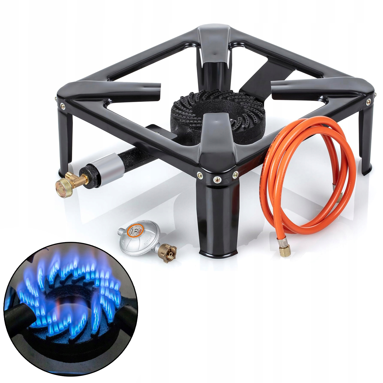 Plynová Stolička vařič Hořák 8kW 40x40 regulátor baru hadice 150 cm