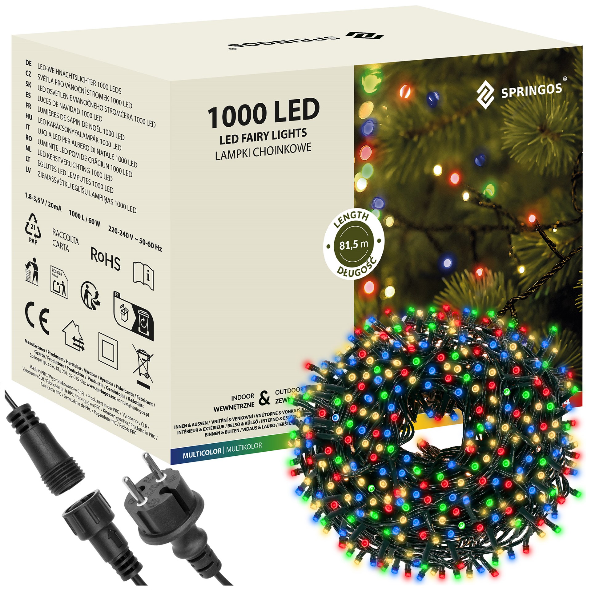 Vánoční Osvětlení Na Stromeček Venkovní 1000 Led IP44 Stálé Světlo Multikolor 81,5 m