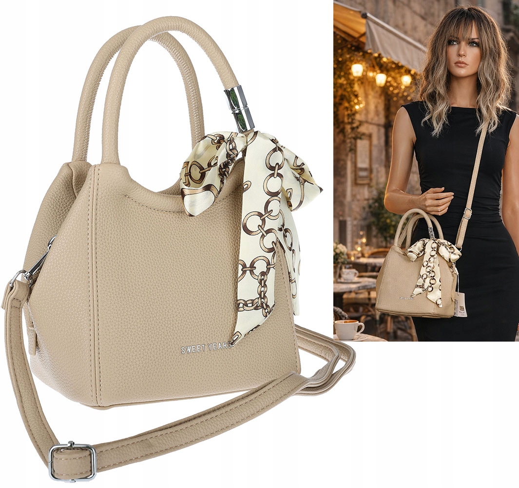 Torebka damska włoskiej marki Sweet Years Listonoszka kuferek YM22 beżowa