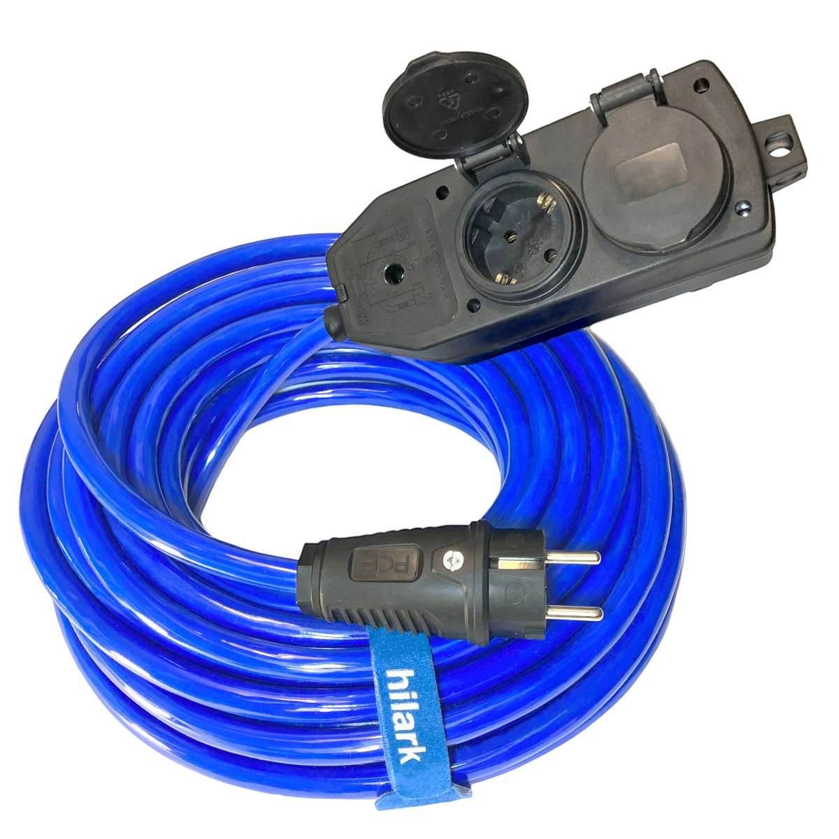 Schuko Predlžovací Kábel gumový rozbočovač 4 zásuvky H07BQ-F 3x2,5 blue Pur 15 m