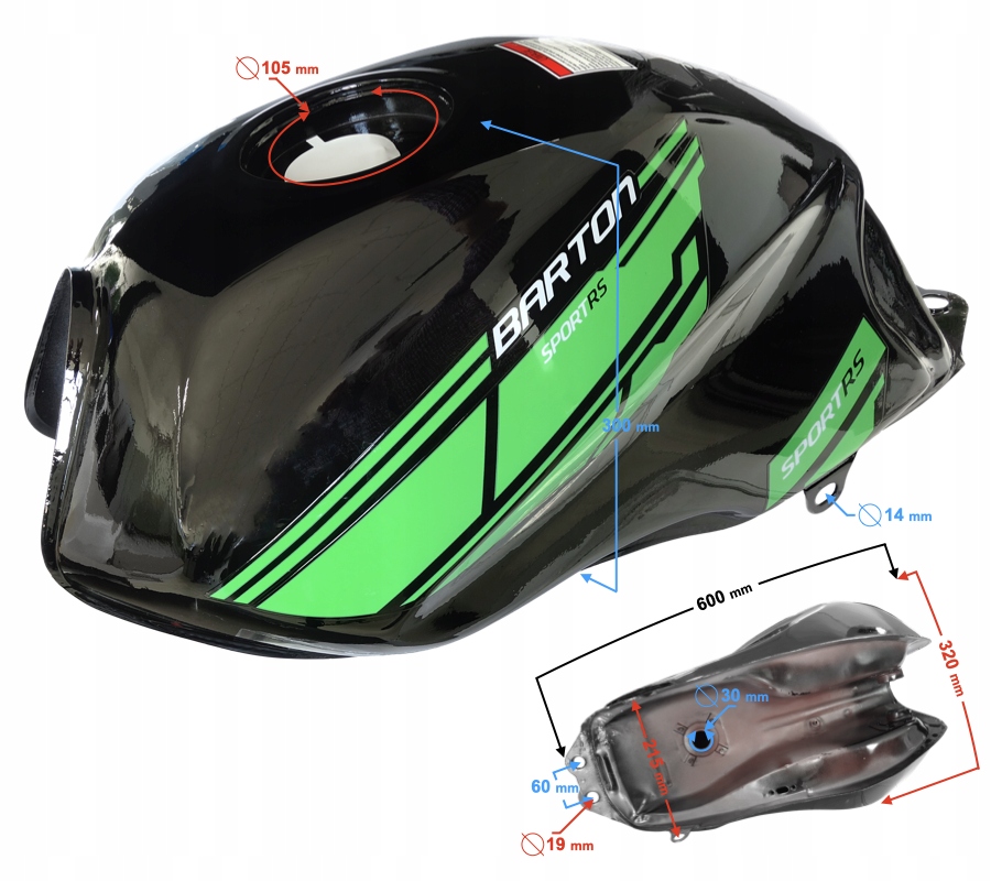 Zbiornik paliwa bak motorower sprint czarno zielony MotoGeneric