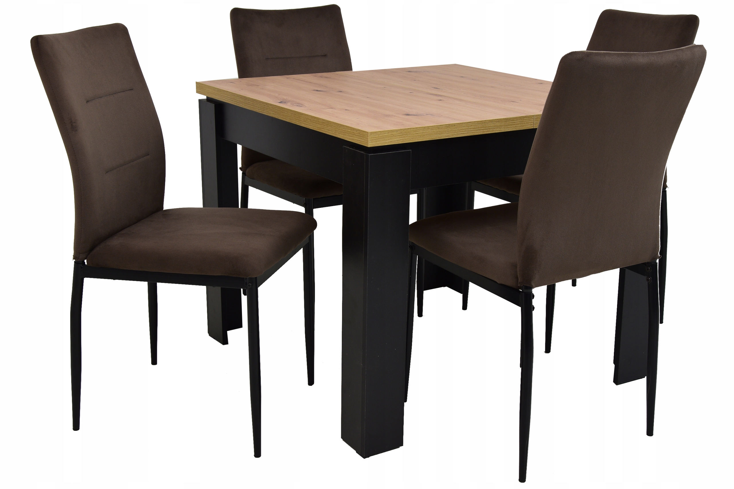 Stół Rozkładany kwadrat 90x90/120 Artisan i 4 krzesła IK-10 brązowy welur