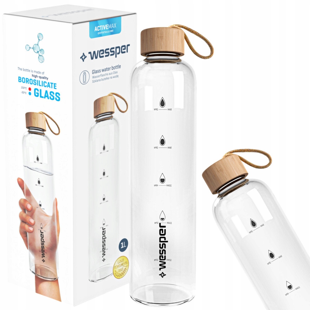 DUŻA SZKLANA BUTELKA MOTYWACYJNA NA WODĘ NAPOJE 1l