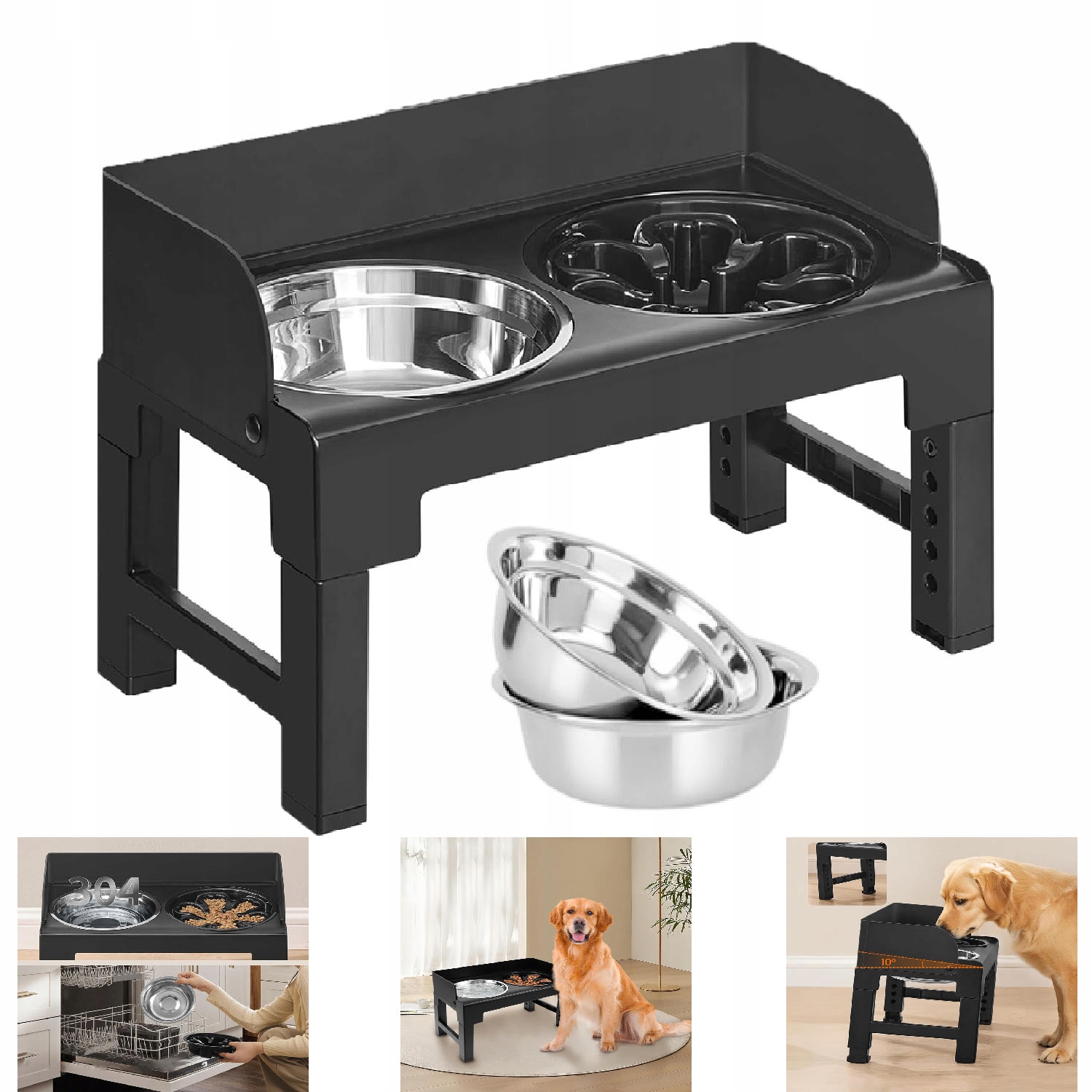 Miska na krmení zvířat 5 výškových úrovní pro psa a kočku Sada