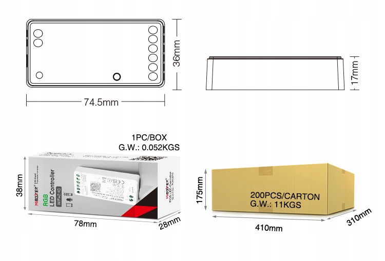 Sterownik RGB WiFi Strefowy Milight Taśma Led FUT037W Typ sterownik