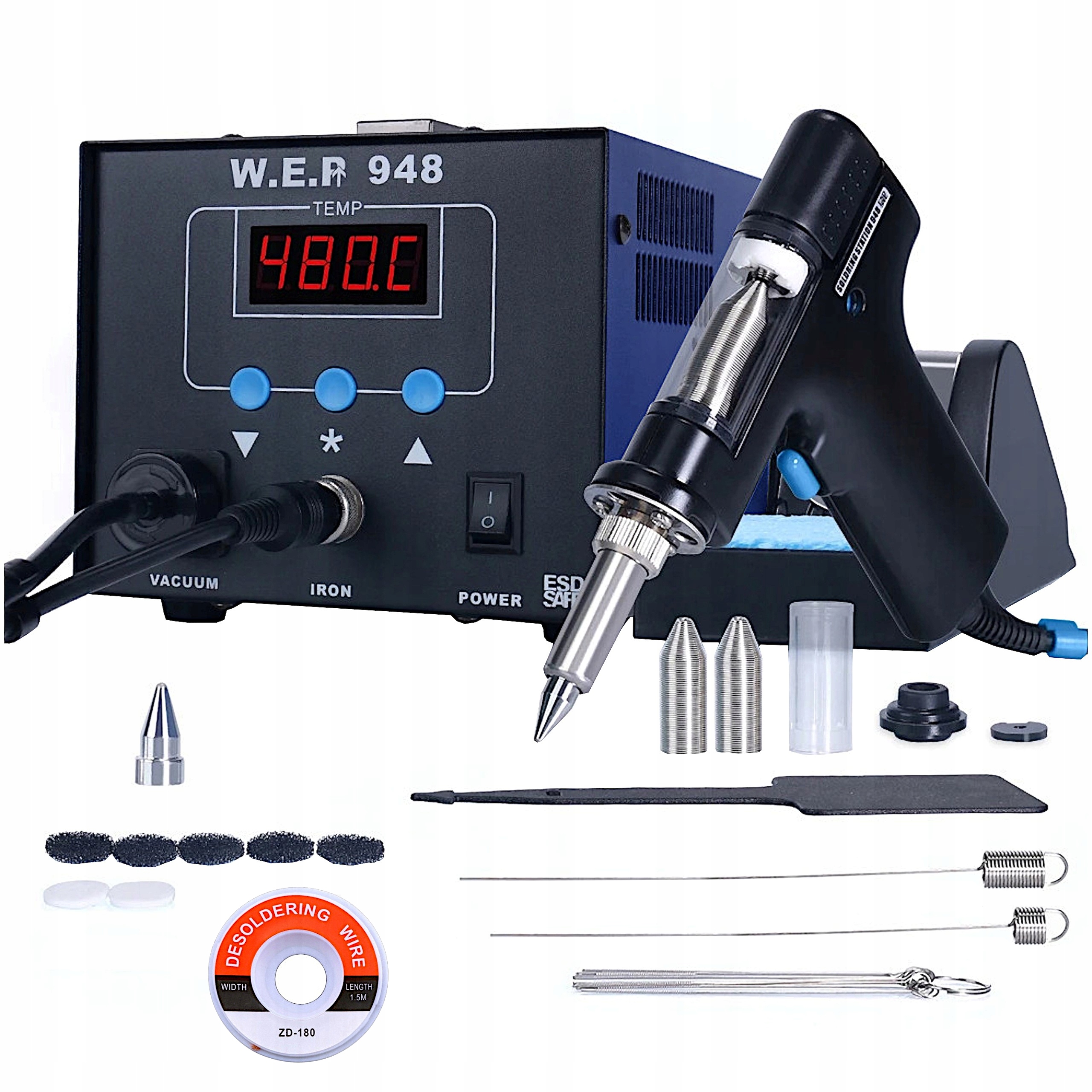 Stacja rozlutownicza odsysacz rozlutownica Wep 948 75W zestaw z plecionką