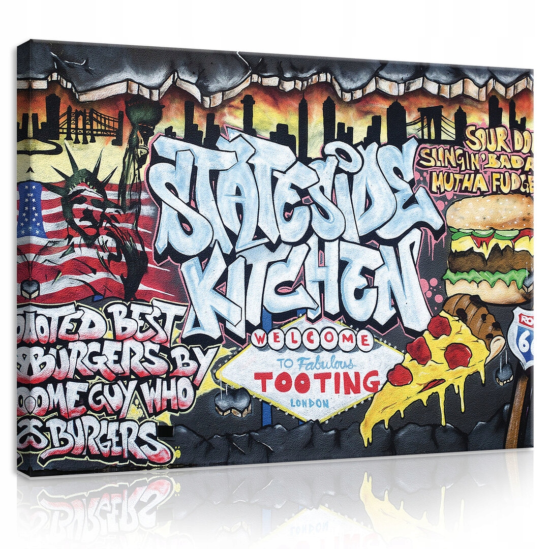 Obraz 100x75 Graffiti street-art městská kuchyně burgery pizza New York