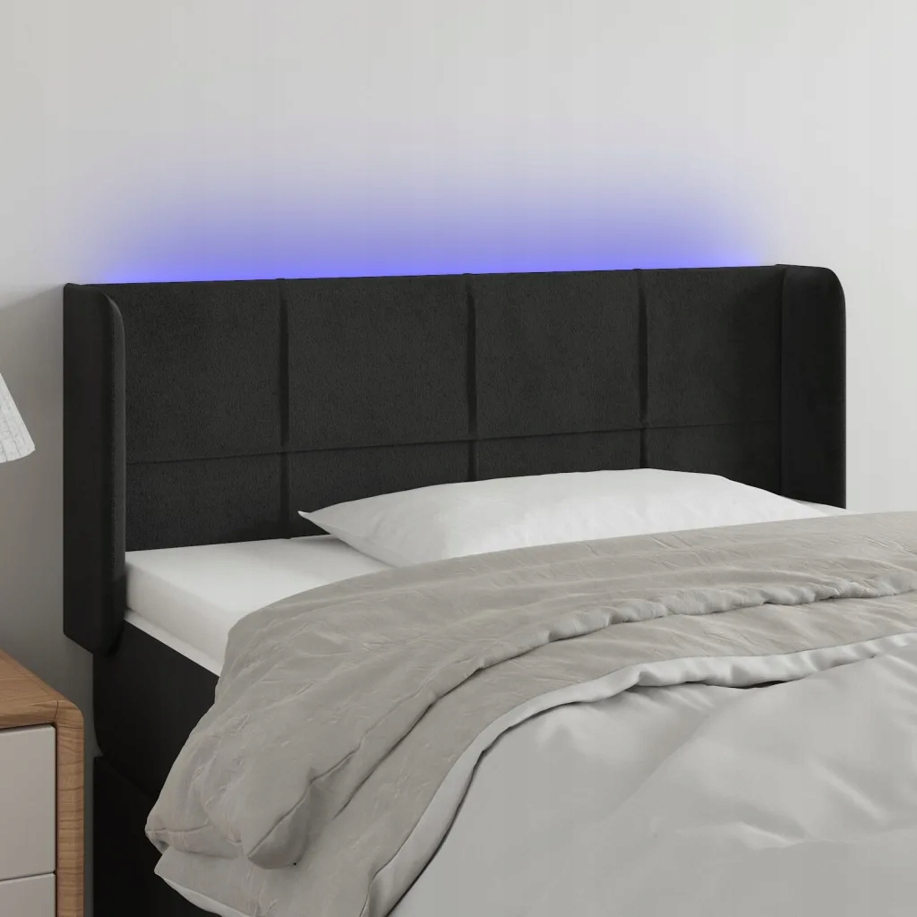 Čelo postele s Led černé 103 x 16 x 78/88 cm samet Černý 3123280