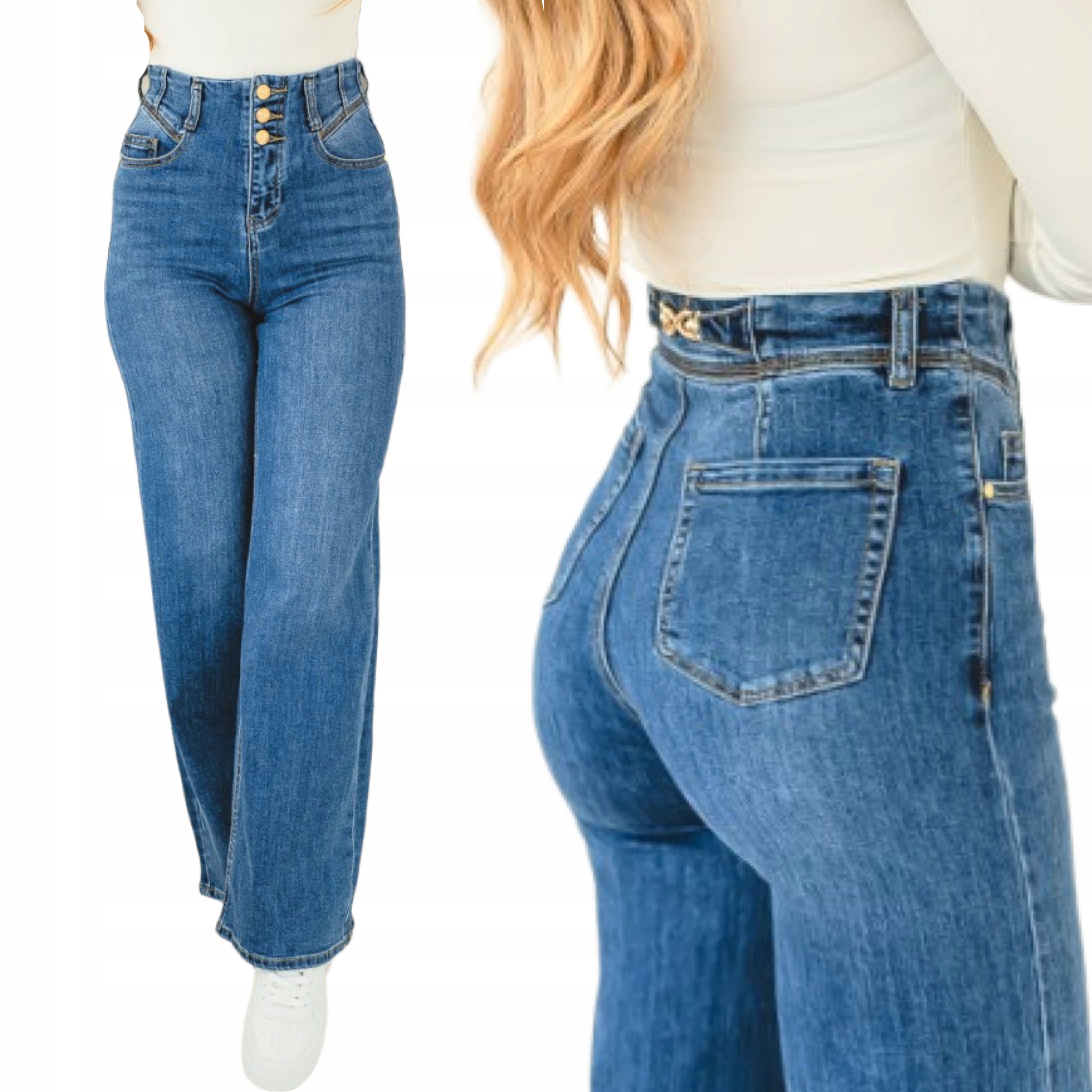 Dámské kalhoty Wide Leg džínové švédské s vysokým pasem modelující pas S