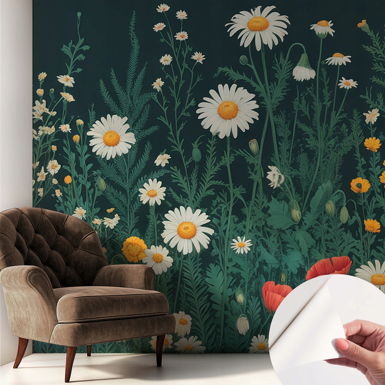 Samolepicí fototapeta do kanceláře obývacího pokoje a ložnice Polní květiny 250x250