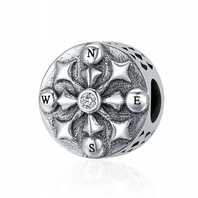 

D917 Róża wiatrów charms koralik beads srebro 925