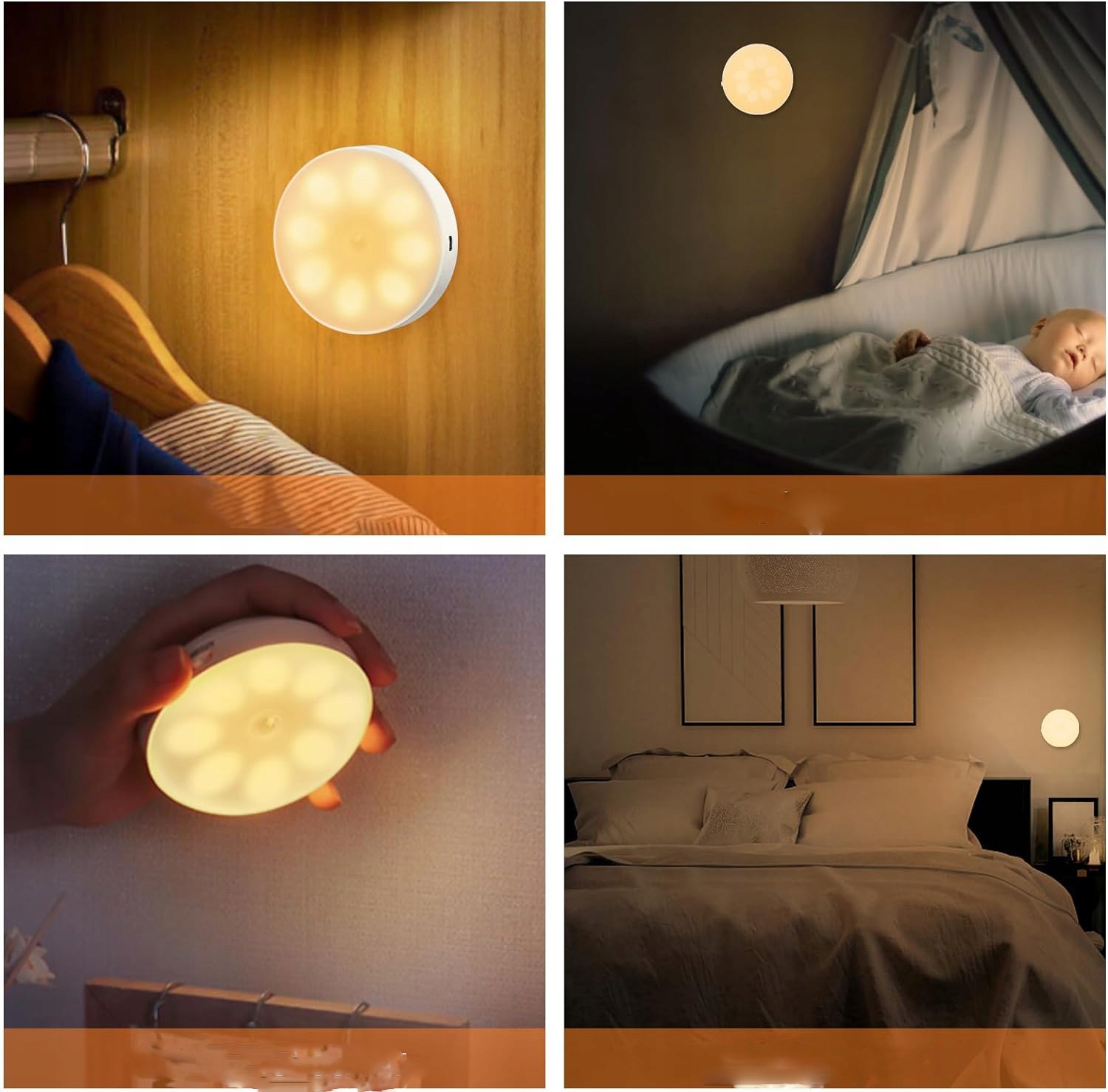 BEZPRZEWODOWA LAMPKA NOCNA LED Z CZUJNIKIEM RUCHU CZUJNIK MAGNES 3SZT USB Moc 3 W