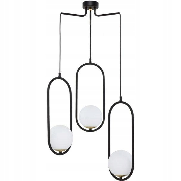 Závěsná lampa Igon Černá Bílá Skleněné Stínidla 3xE14 Stropní Svítidlo Pokoj