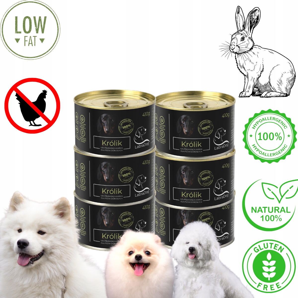 LabraDog Hypoalergenní monoproteinový králík 100% Barf na alergie 6x410g