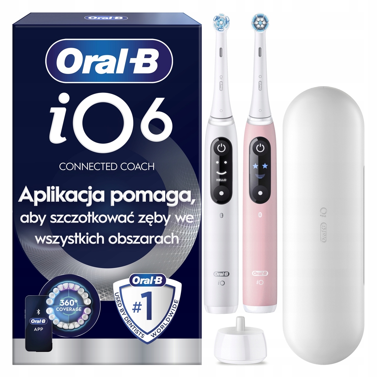 Oral-B iO6 Szczoteczka Elektryczna 2-Pak Biała & Różowa, 2 Końcówki, Etui