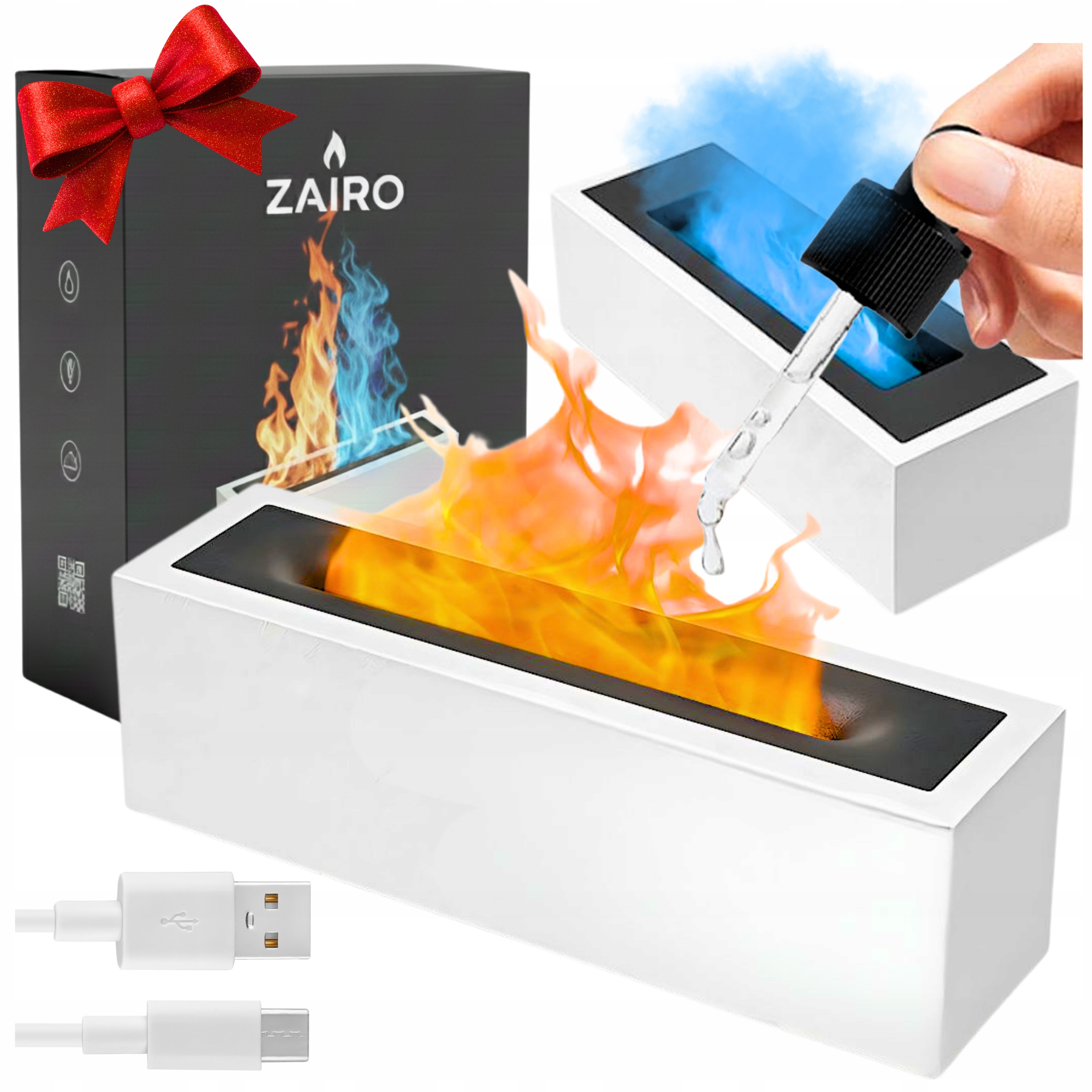 Nawilżacz Powietrza Dyfuzor Zapachowy Lampka Nocna Ognisko Efekt Płomienia