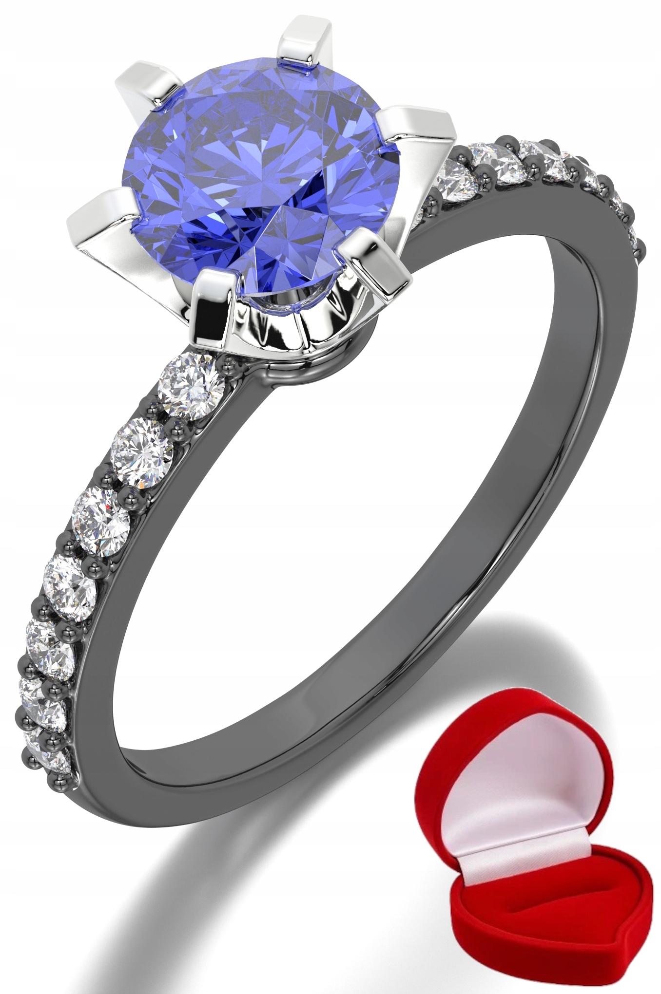 Zlatý Prstýnek 585 14k Tanzanit 1 ct Černé Zlato R27