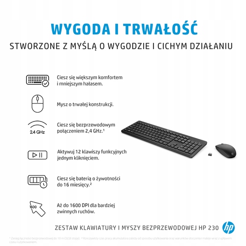 Hp Zestaw bezprzewodowej myszy i klawiatury 230