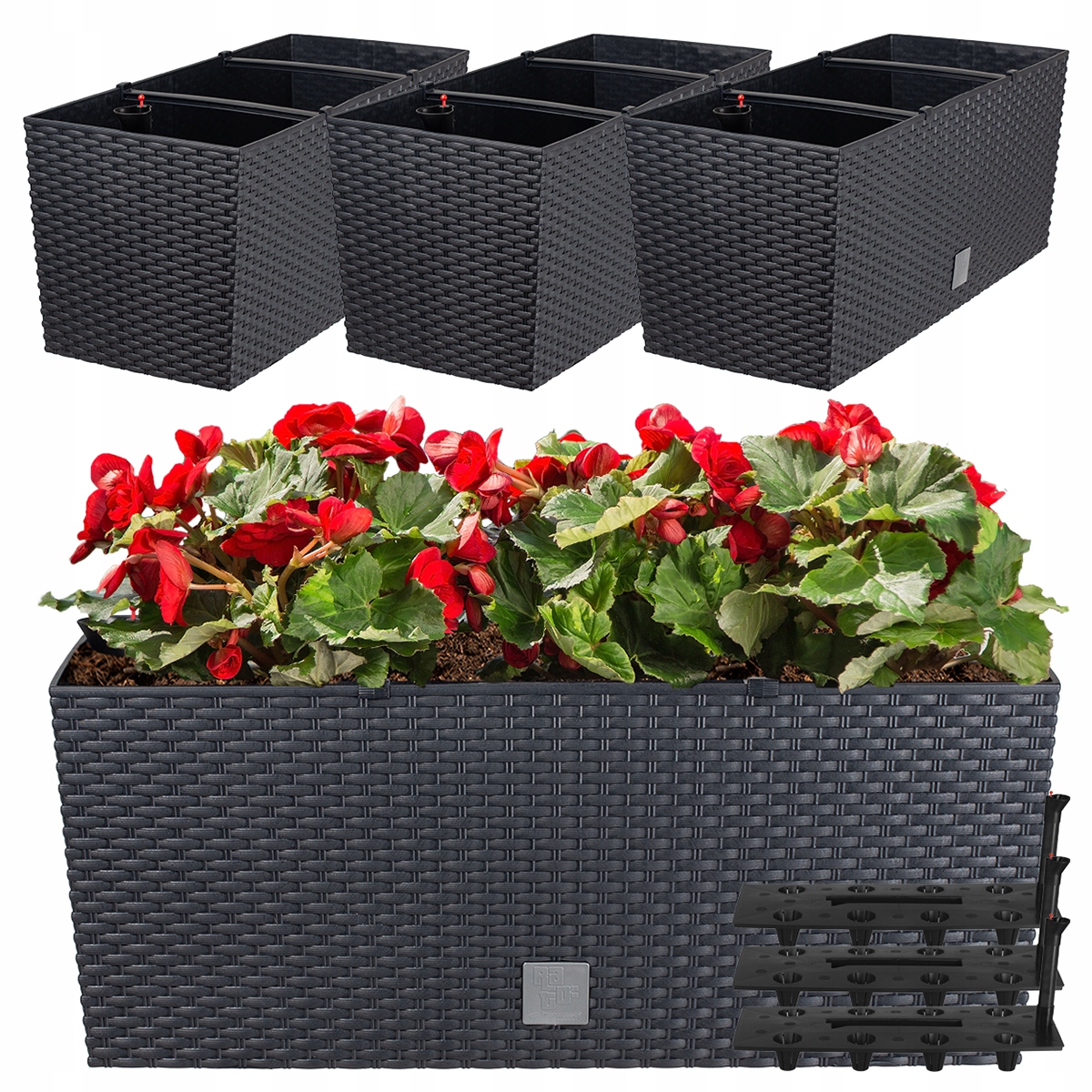 Set 3x Zahradní Box Květináč Květináč Antracit 51,5 cm Vložka