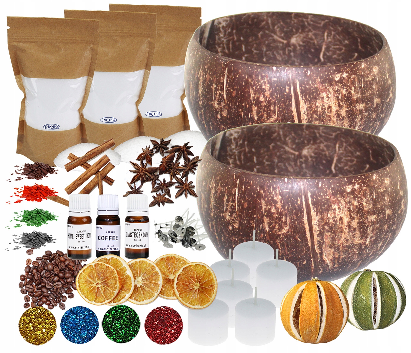 Sada na výrobu svíček, sada se 2 kokosy, velká sada na výrobu svíček