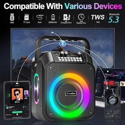 KARAOKE MASZYNA Bluetooth Głośnik 30W Mikrofony RGB Imprezowy — miniatura 6