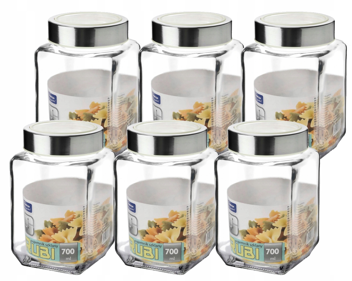 

Pojemniki Szklane Rubi 6x700ML Białe