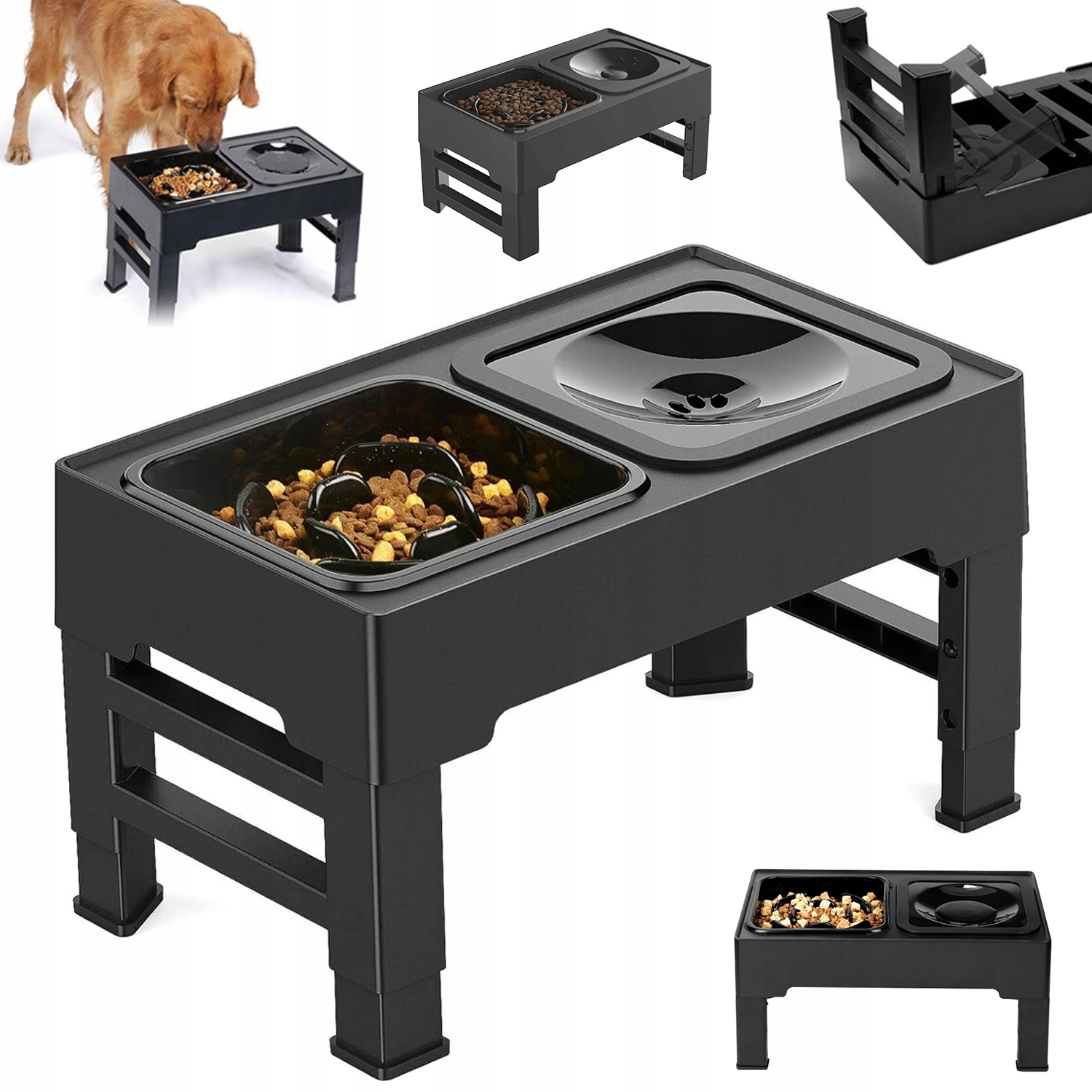 Levně Miska 2v1 Na Vodu Nechlapící Zpomalovací Krmivo Pro Psa Kočku Černá