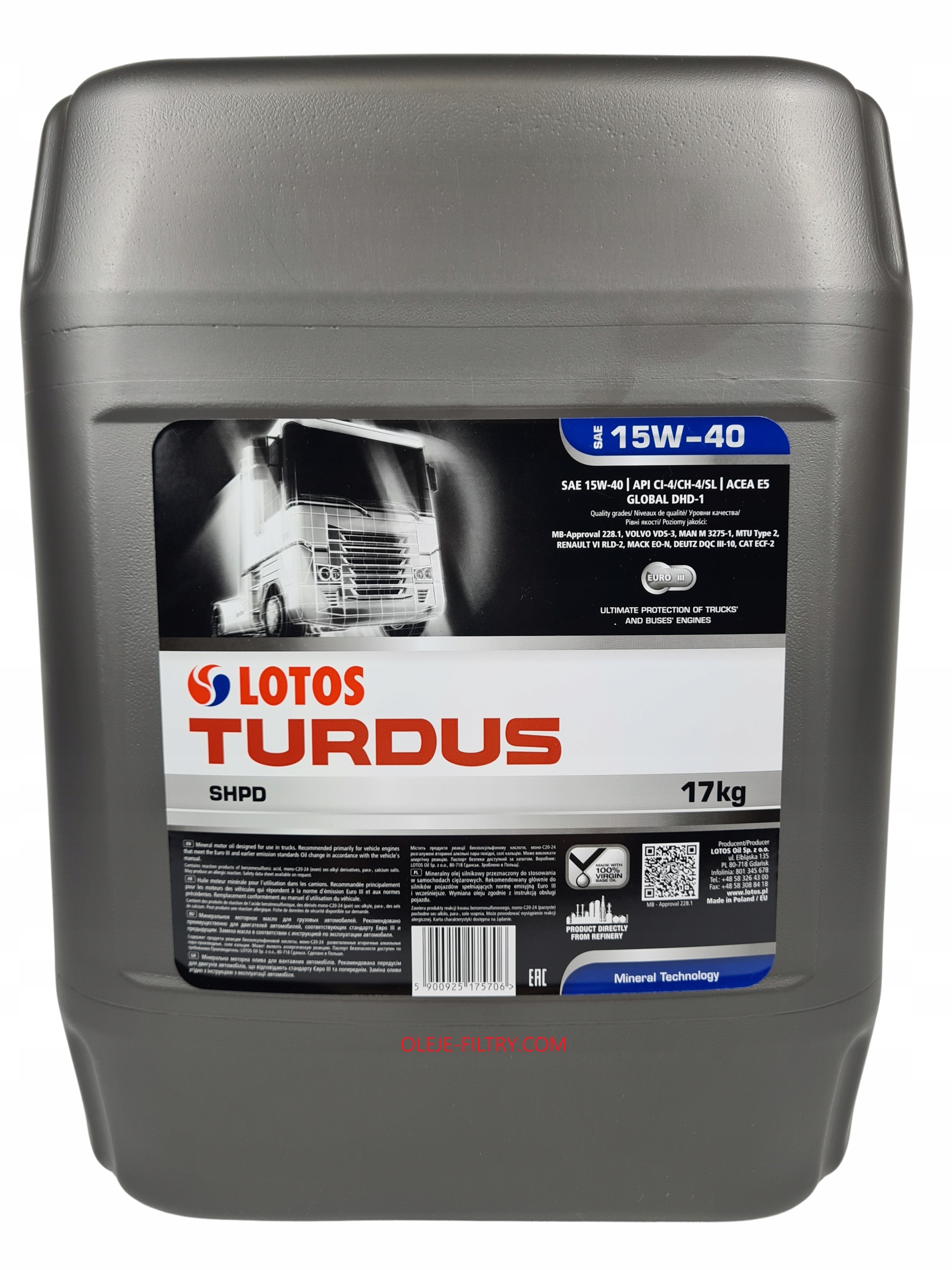 

Olej Lotos Turdus 15W40 Shpd 20L 17KG