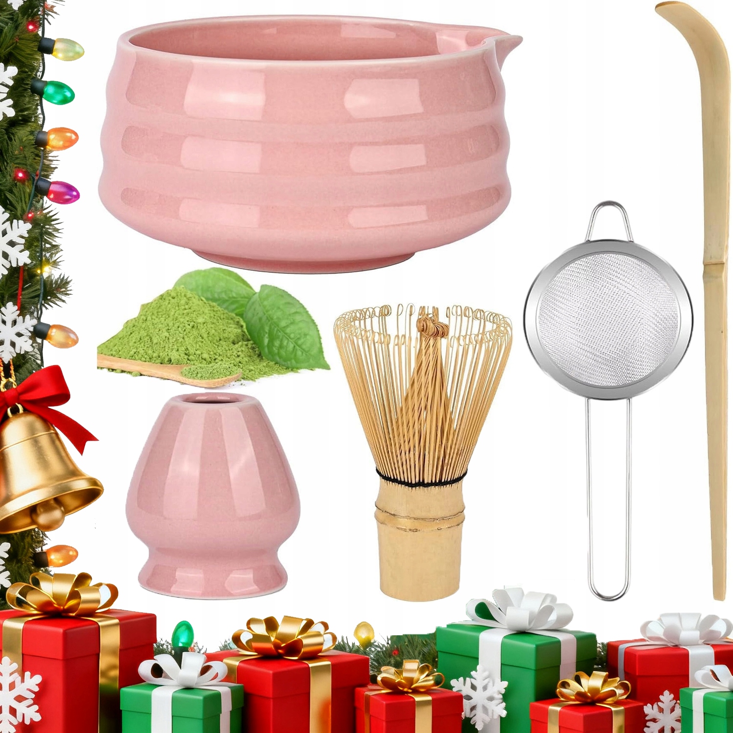 Sada Na Matchy Růžová Keramika Bambusové Doplňky Ideální Jako Dárek