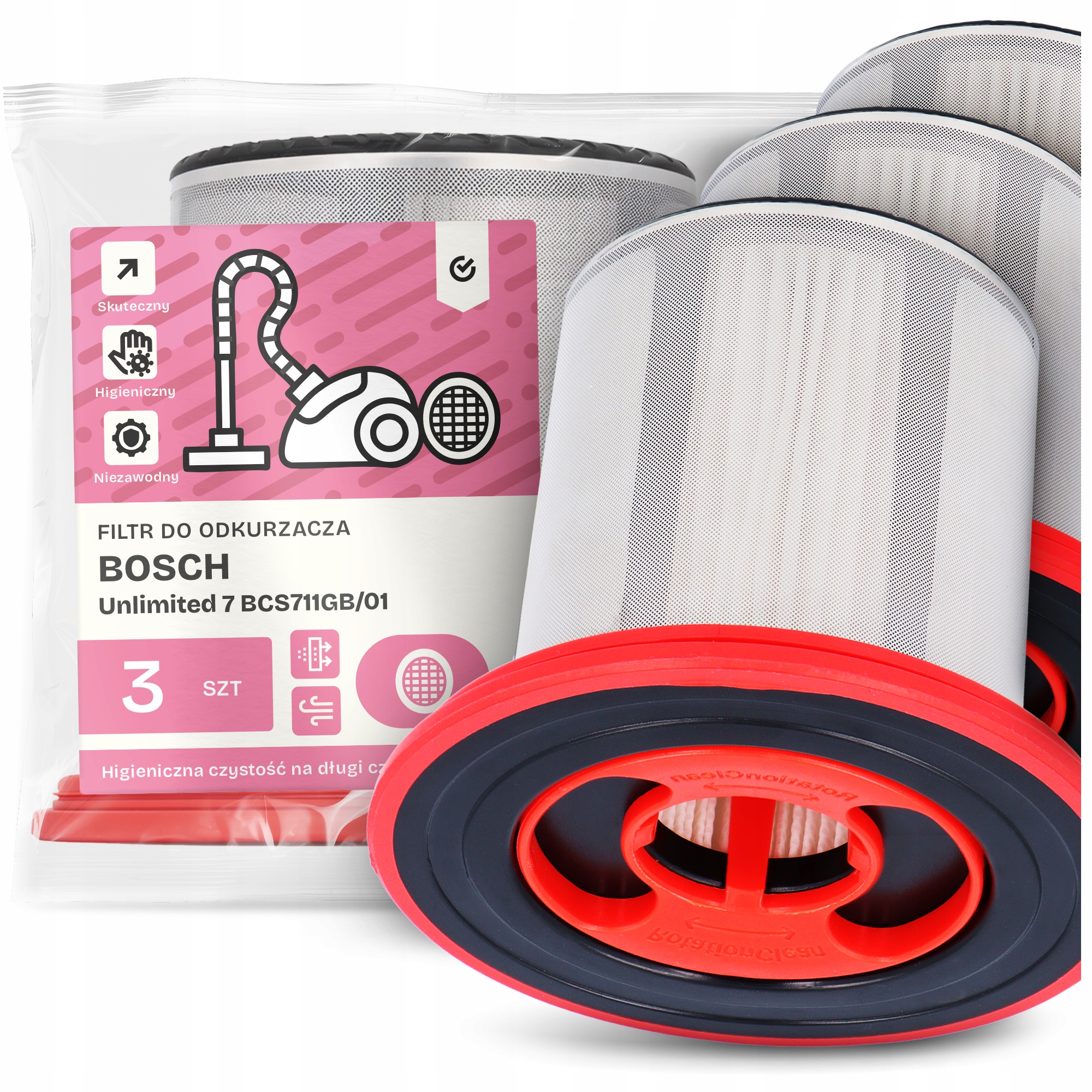 3x Vzduchový Filtr pro Vysavač Bosch Unlimited 7 BCS711GB/01 Hepa Em-w