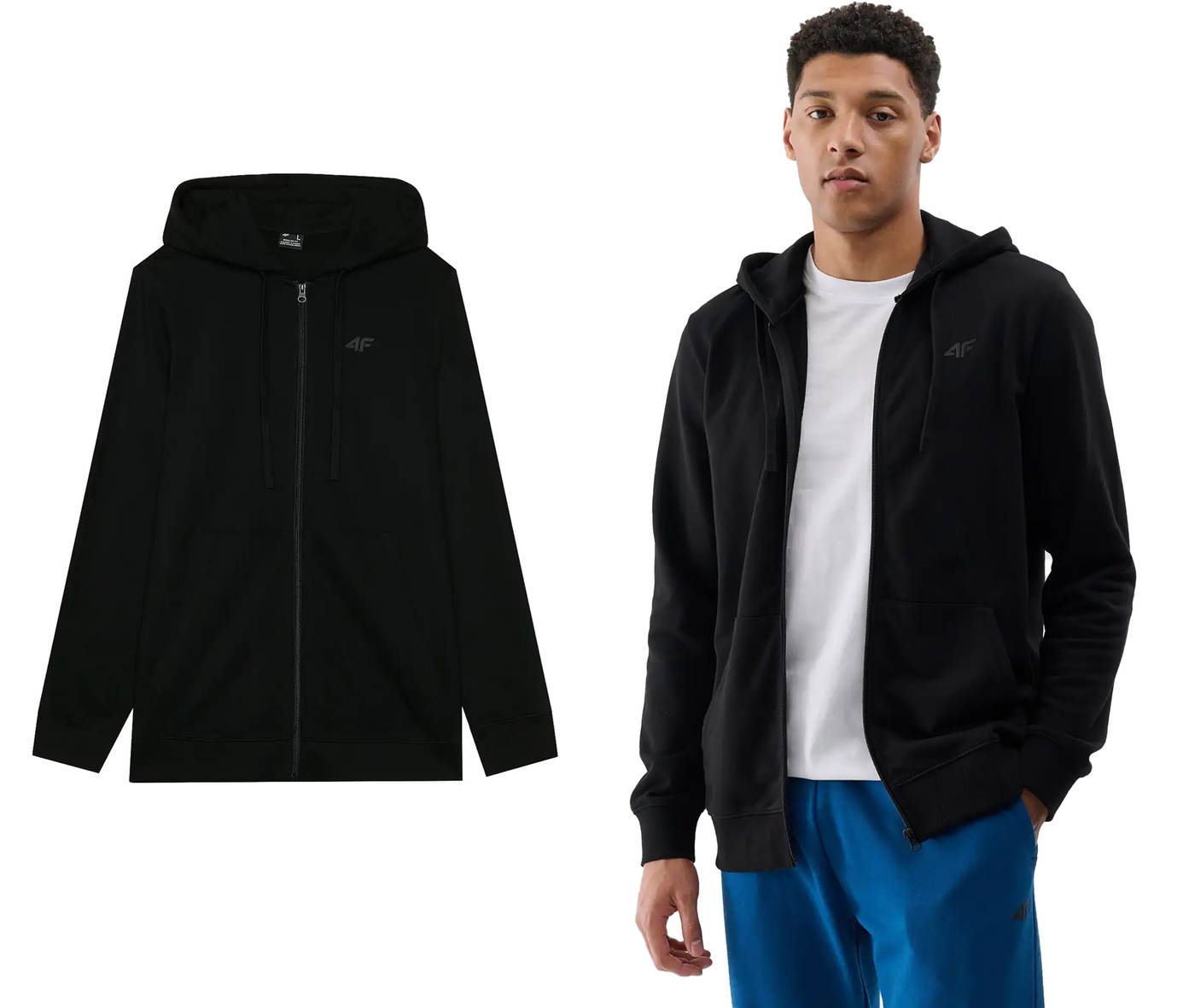 Tepláková rozepínací mikina 4F M1768 s kapucí z bavlny černá 3XL