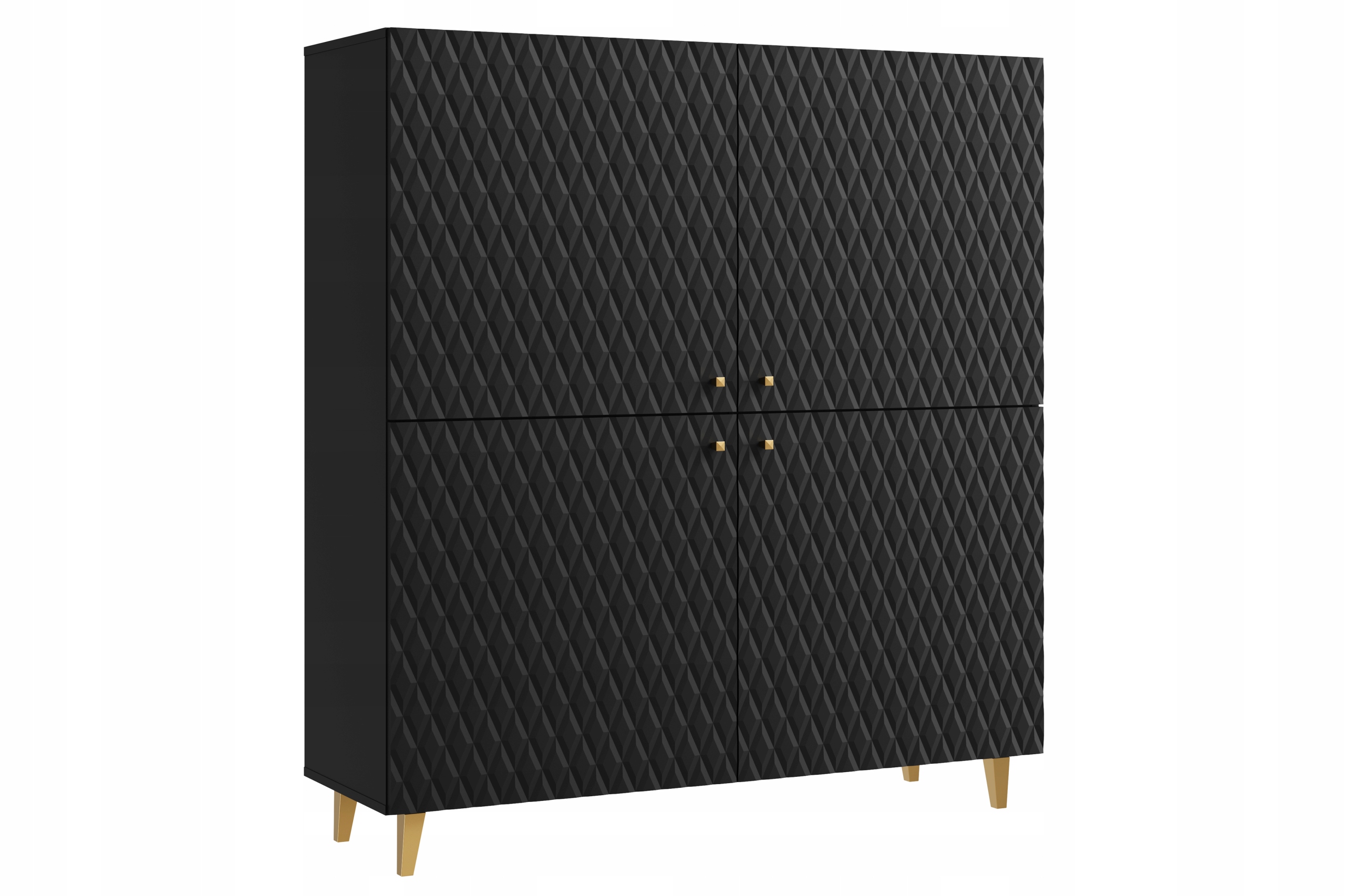 Vysoká komoda 120 cm, černý grafit, čela z Mdf, zlaté úchytky a nožky