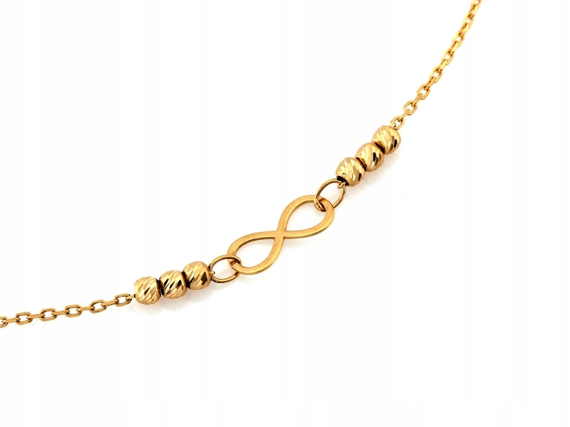 Zlatý náhrdelník 585 s motivem nekonečna, diamantové kuličky 14 kt