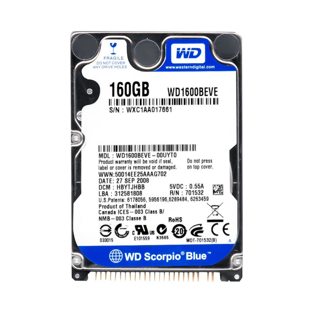 Wd Scorpio Blue 160GB 5.4K 8MB Ata 2.5" WD1600BEVE
