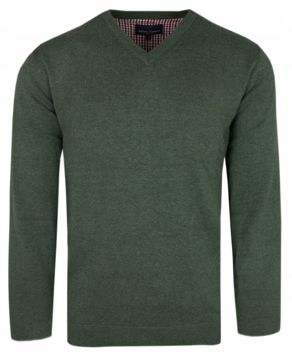 Pánský Klasický Svetr s Výstřihem do V (V-Neck) Melírovaná Khaki Zeleň XXL