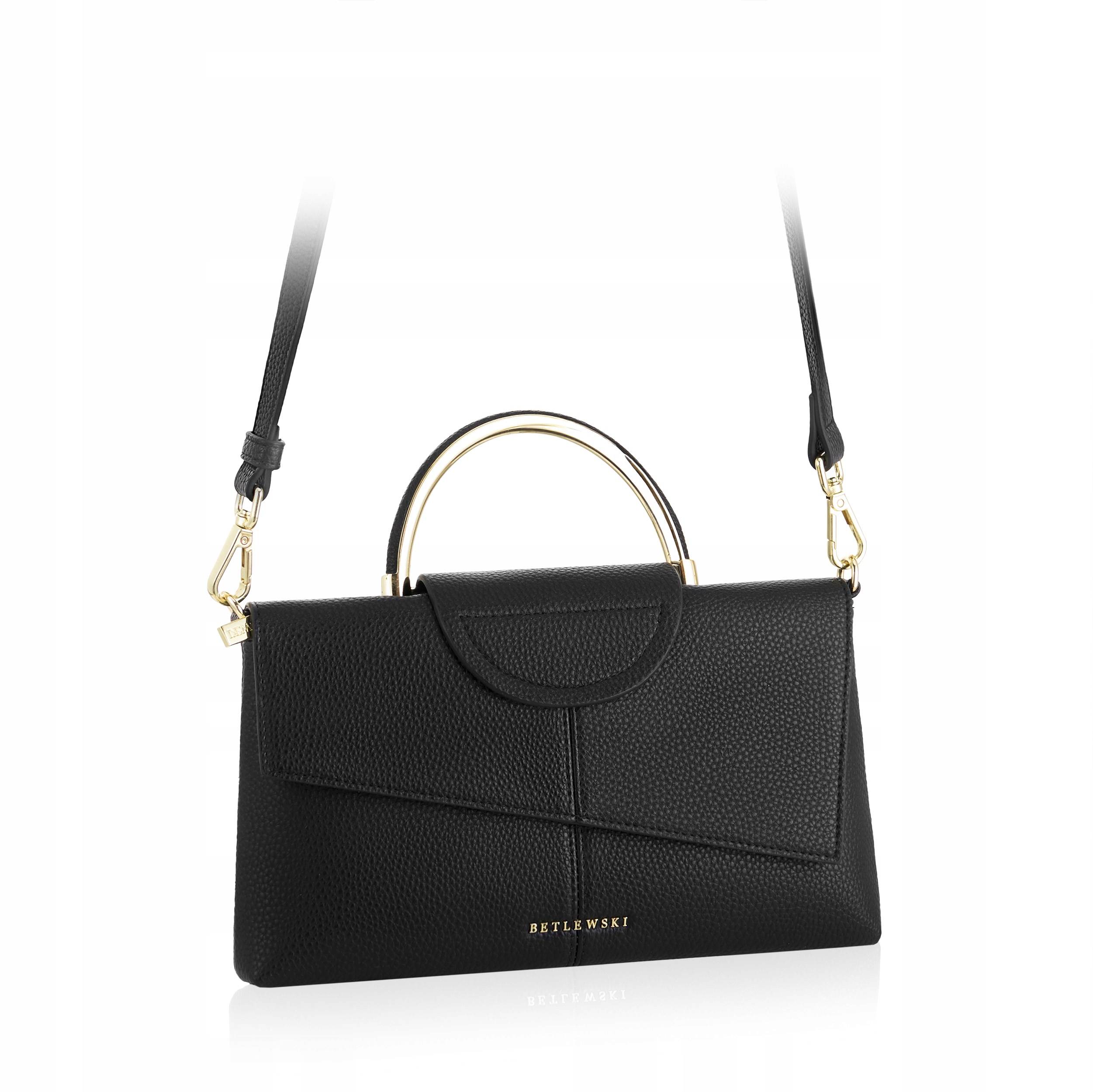 Betlewski mała torebka damska czarna kopertówka lekka metalowy uchwyt