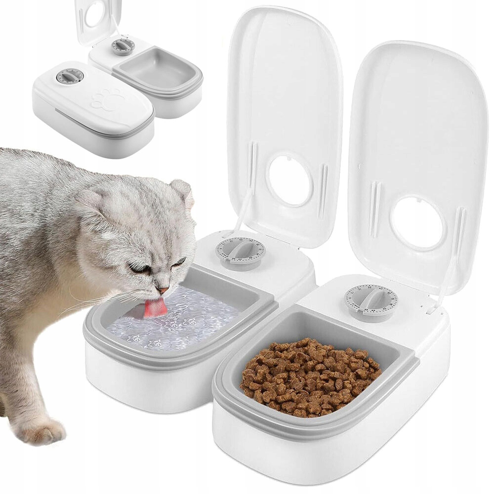 Levně Automatický Dávkovač Krmiva Velký Objem 350 ML Šedý Bílý S Časovačem 48H