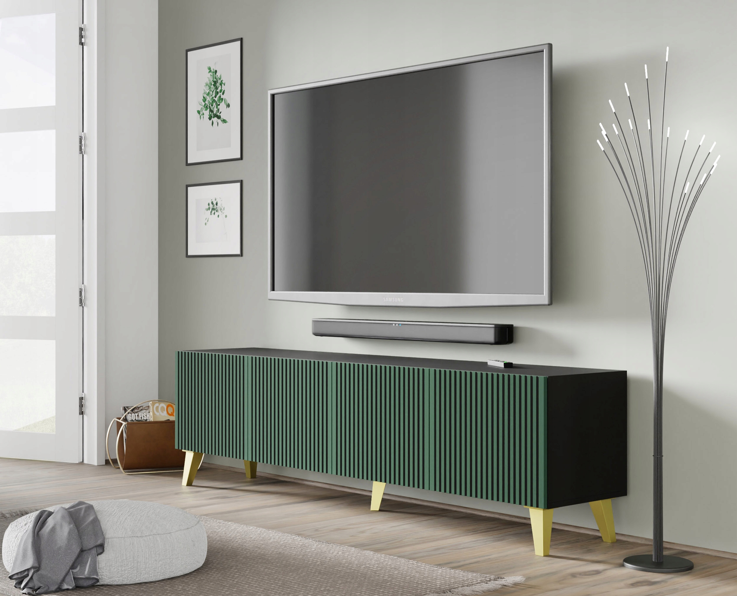 Szafka RTV Ravenna F 200 cm 4D czarny zielony FPZL Marka Homlando