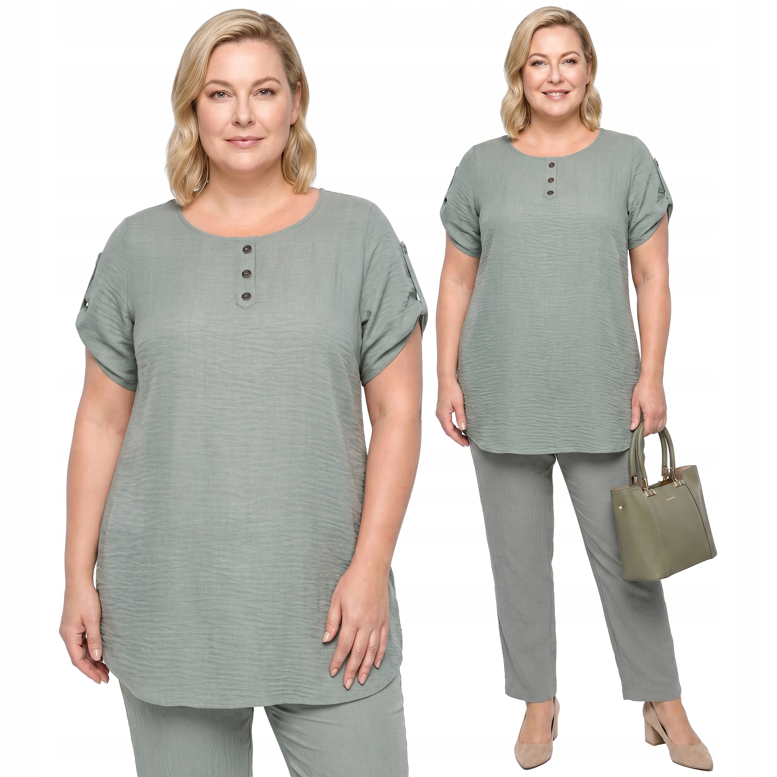 Zelená tunika se stříbrnými knoflíky plus size velikost 52/54
