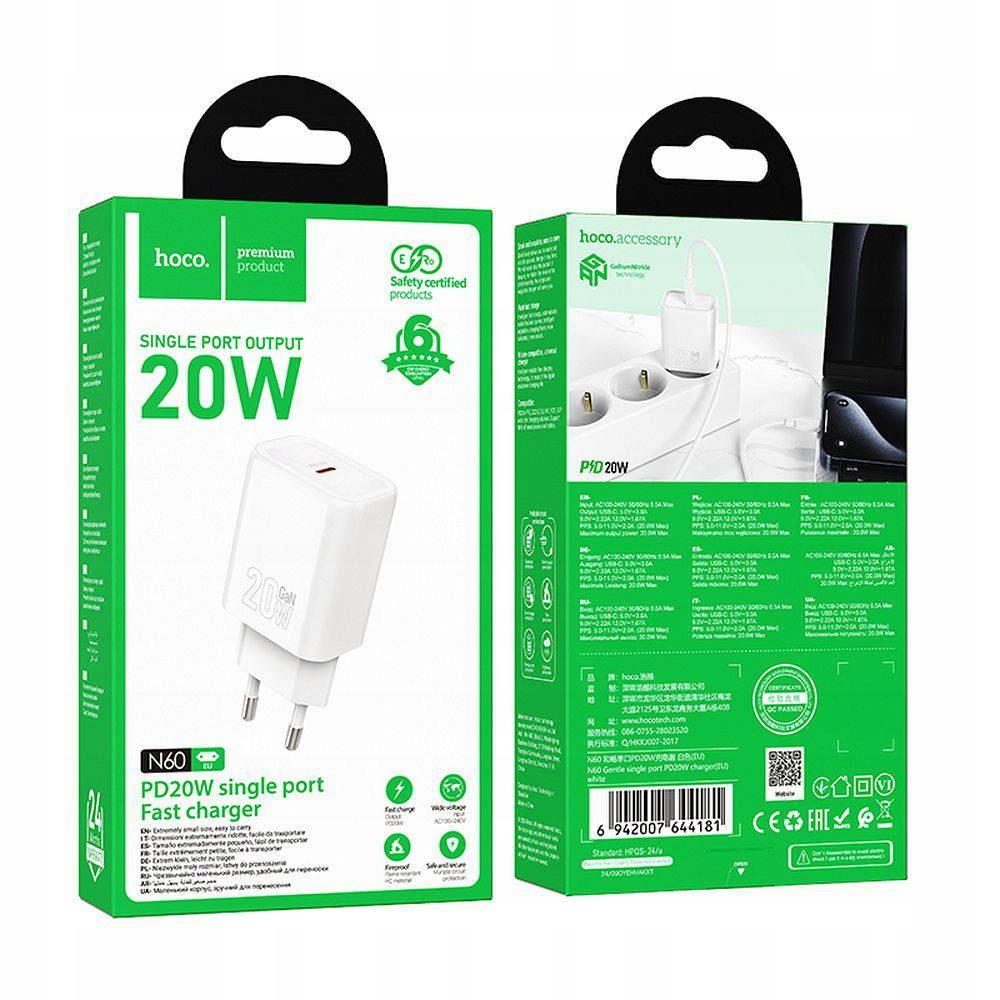 Hoco Ładowarka Sieciowa Typ C Pd Qc 20W N60 Biała