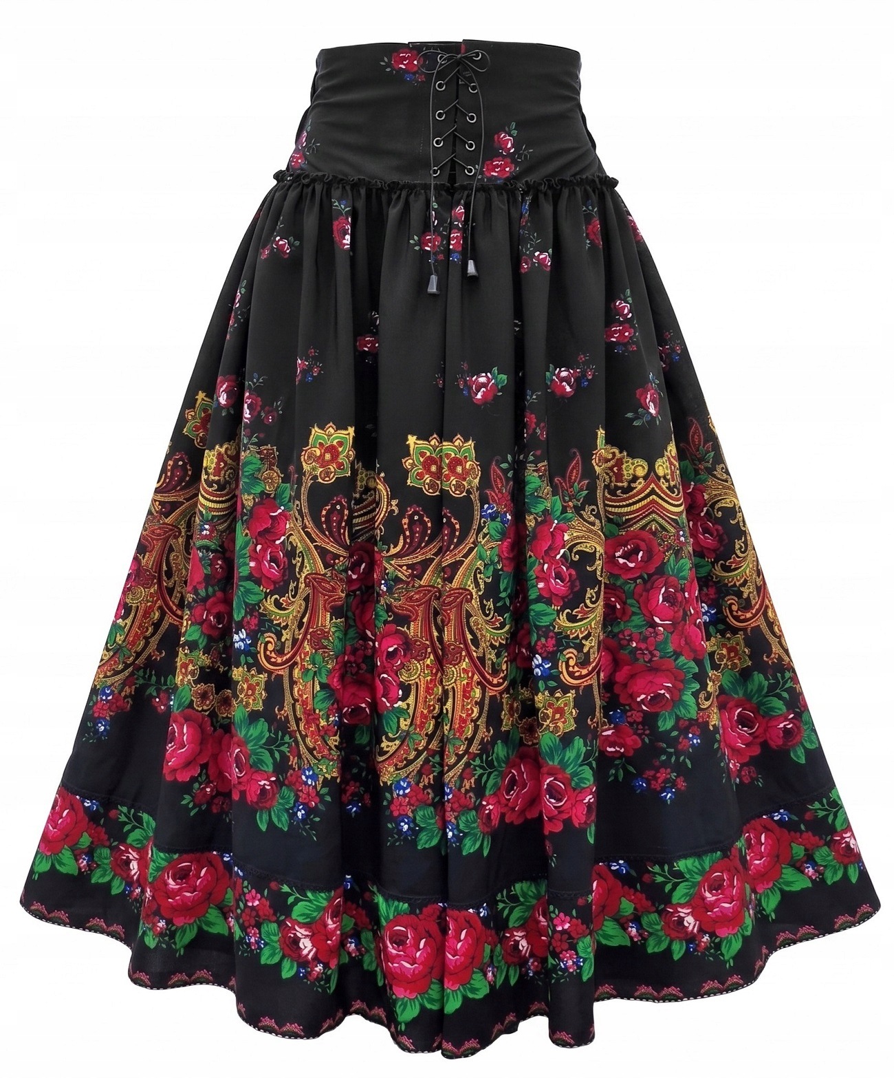 Fenoménní Černá Sukně Vzdušná Dlouhá Květiny Ornamenty *XXL*