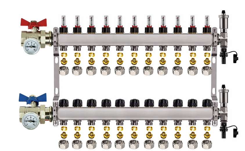 Rozdělovač Pro Podlahovku 11 Nerezových Okruhů Ventily Pexové Spojky